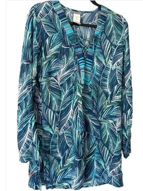 La Blanca Designed Sketched Leaves Tunic Cover Up Women’s Small